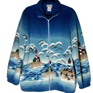 Blair Vintage Nautical Lighthouse Fleece Jacket Zip Up Fishermen Core Large 90s